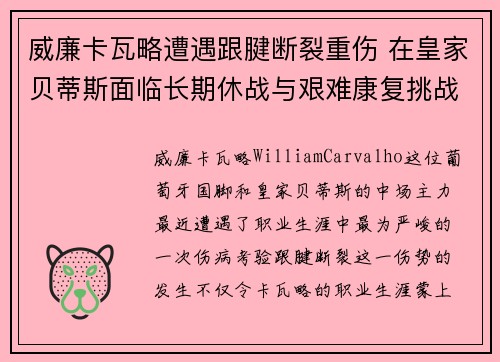 威廉卡瓦略遭遇跟腱断裂重伤 在皇家贝蒂斯面临长期休战与艰难康复挑战